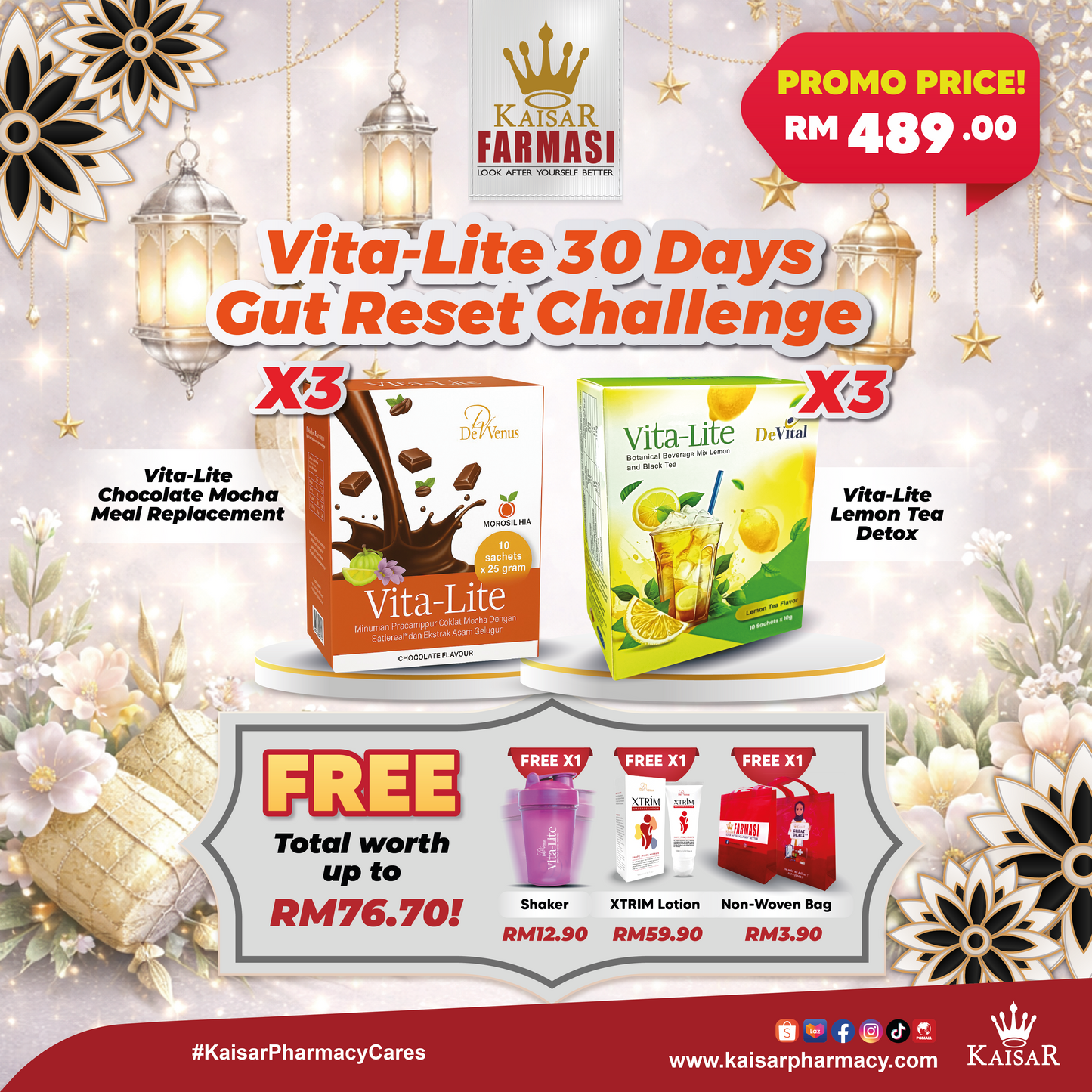 Promo 3 Boxes De Venus Vita-Lite Chocolate Mocha (Meal Replacement) + 3 Boxes Vita-Lite Lemon Tea (Detox)