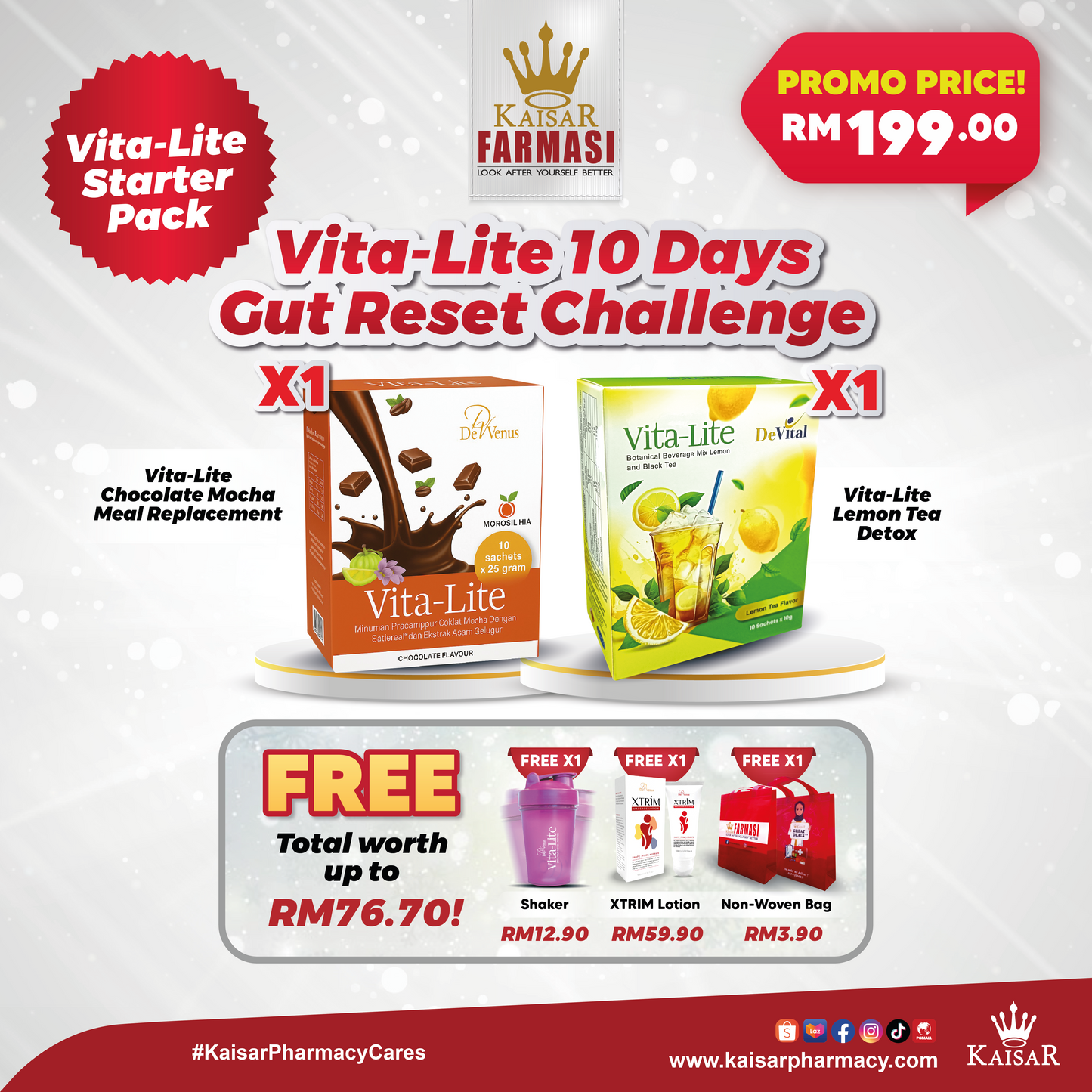 Promo 1 Box De Venus Vita-Lite Chocolate Mocha (Meal Replacement) + 1 Box Vita-Lite Lemon Tea (Detox)