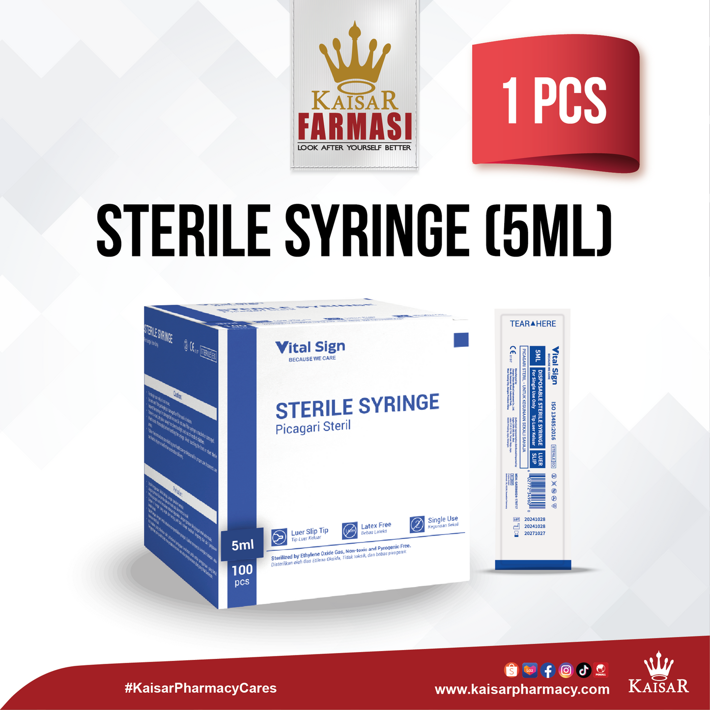 Vital Sign 5ML Disposable Sterile Syringe Luer Slip