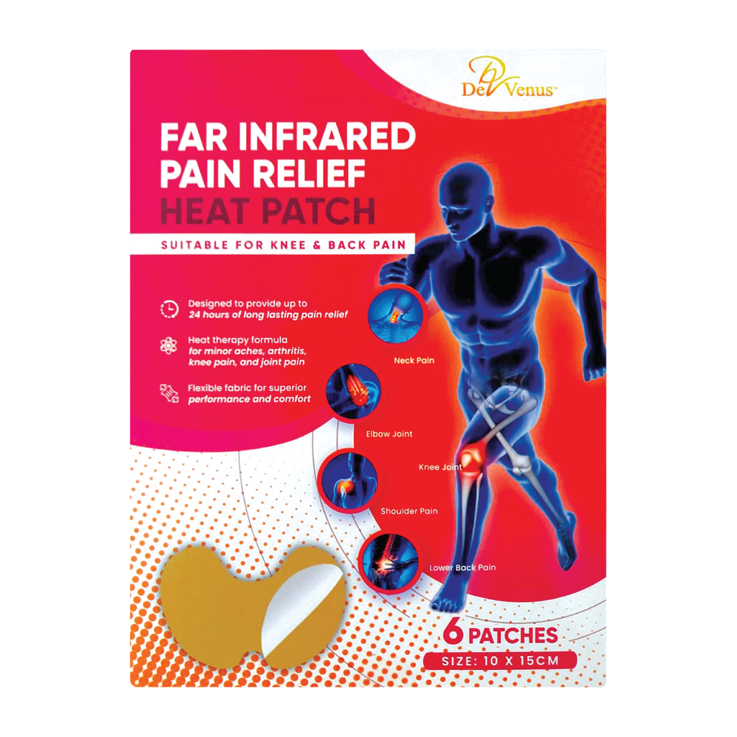 De Venus Far Infrared Pain Relief Heat Patch Large 6s (10X15cm)