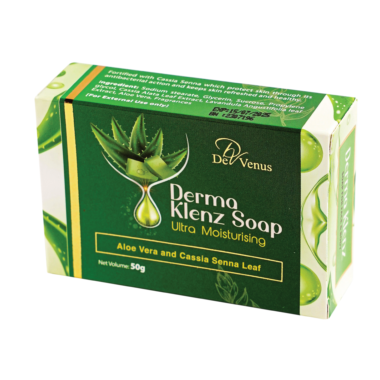 De Venus Derma Klenz Ultra Moisturising Soap With Aloe Vera And Cassia Senna Leaf 50gm