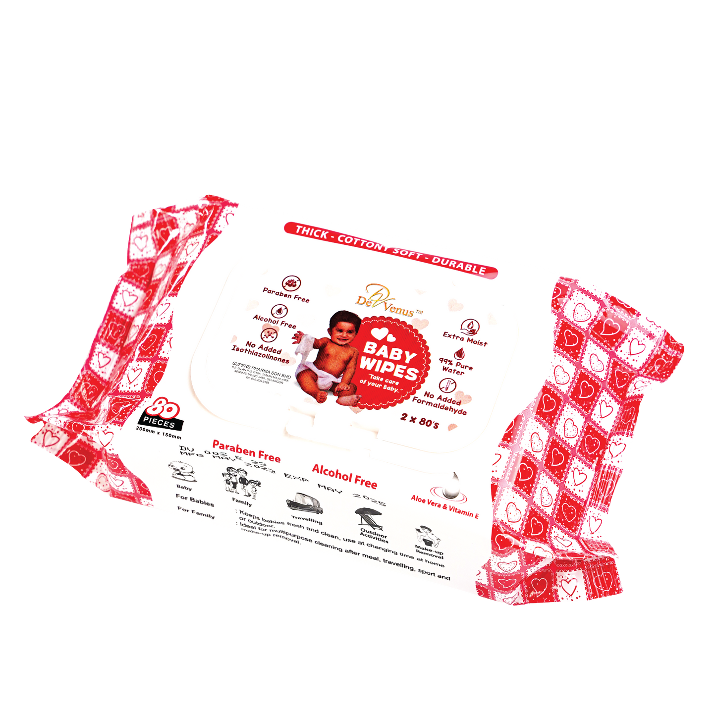 De Venus Baby Wipes 200mm X 150mm - 80s, 2 X 80s
