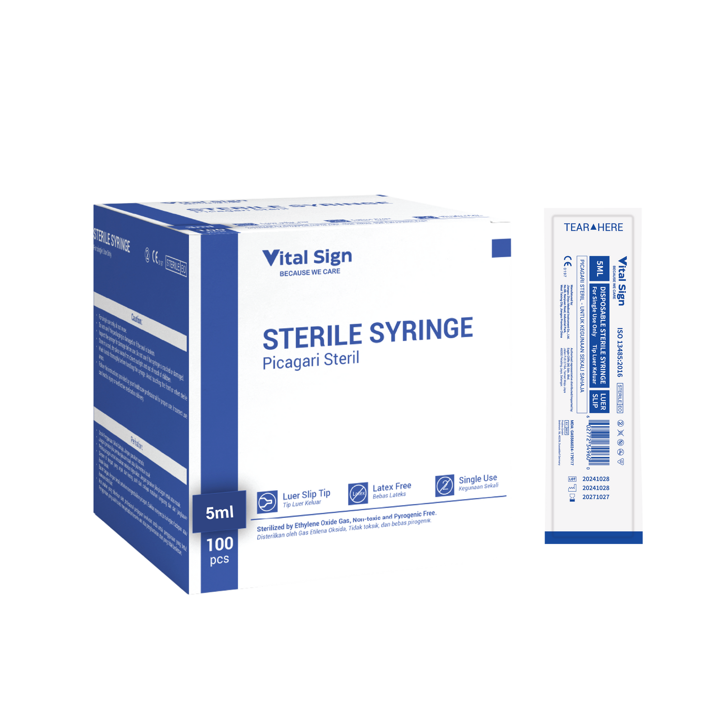 Vital Sign 5ML Disposable Sterile Syringe Luer Slip
