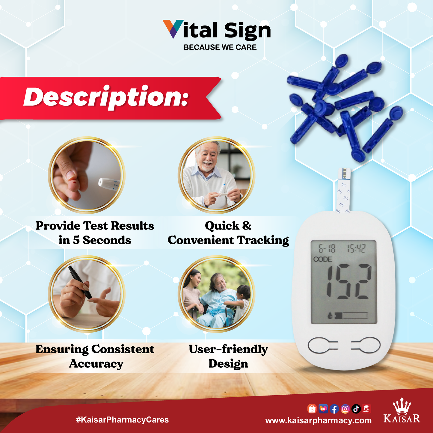 Vital Sign Blood Glucose 25 Test Strips