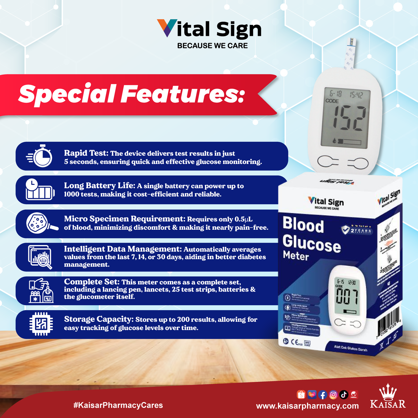 Vital Sign Blood Glucose 25 Test Strips