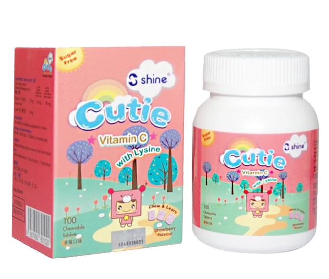 SHINE CUTIE VITAMIN C W LYSINE STRAWBERRY 100TAB