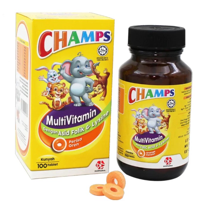 CHAMPS MULTIVITAMIN FOLIC ACID & LYSINE ORANGE 60S