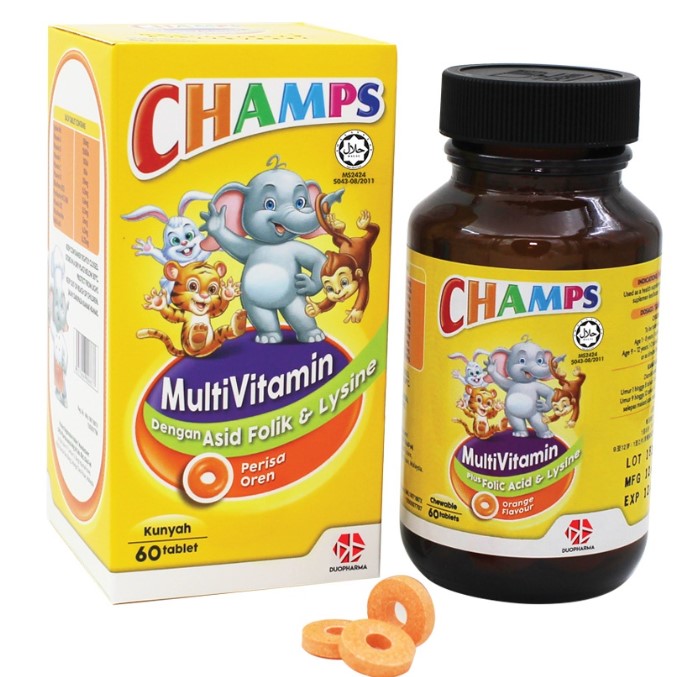CHAMPS MULTIVITAMIN FOLIC ACID & LYSINE ORANGE 60S
