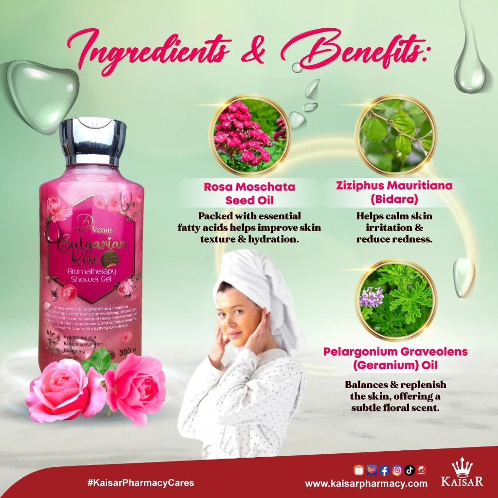 DE VENUS BULGARIAN ROSE OUD AROMATHERAPY SHOWER GEL 300ML