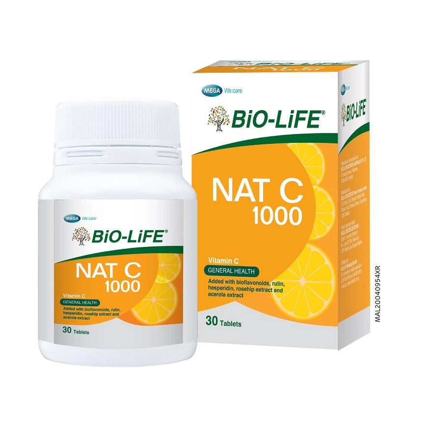 MEGA BIO-LIFE NAT C 1000 VITAMIN C 30TABLETS