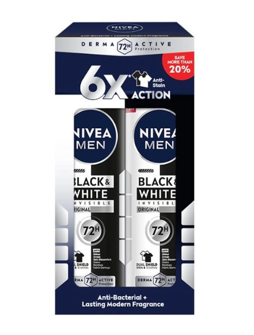 NIVEA MEN B&W INVISIBLE ORIGINAL SPRAY 2X150ML