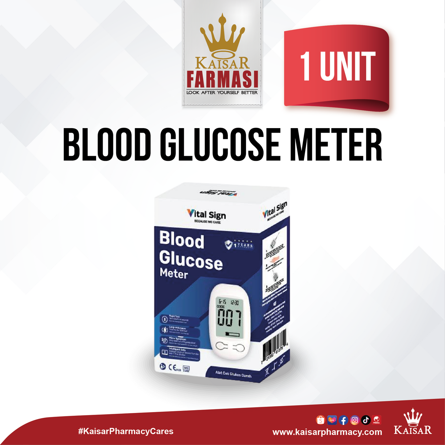 Vital Sign Blood Glucose 25 Test Strips