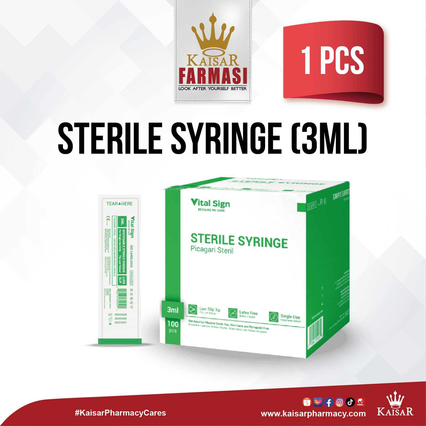 Vital Sign 3ML Disposable Sterile Syringe Luer Slip