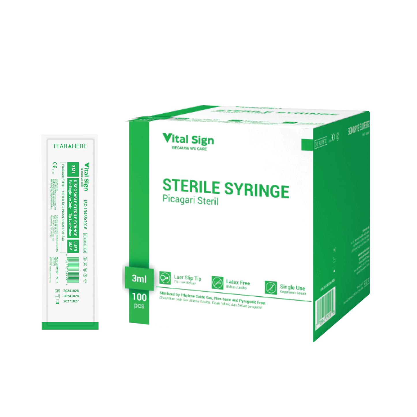 Vital Sign 3ML Disposable Sterile Syringe Luer Slip
