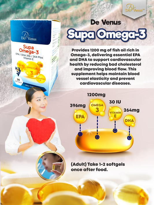 De Venus Supa Omega-3 Fish Oil Plus Vitamin E 30IU 60 Softgels
