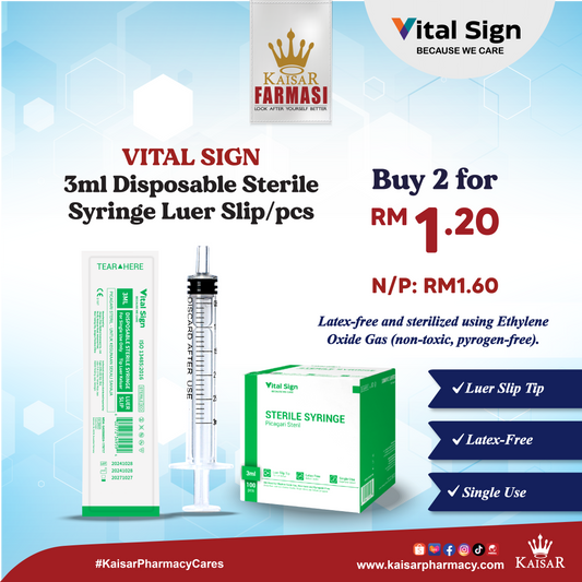 May Promo-Vital Sign Disposable Sterile Syringe 3ml (Luer Slip)