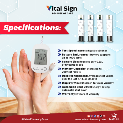 Vital Sign Blood Glucose 25 Test Strips