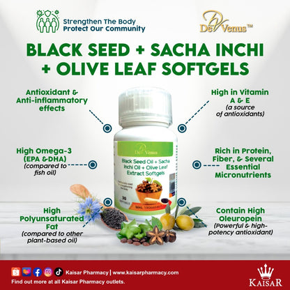 De Venus Sacha Inchi Oil Extract + Black Seed Oil Extract + Olive Extract 30's