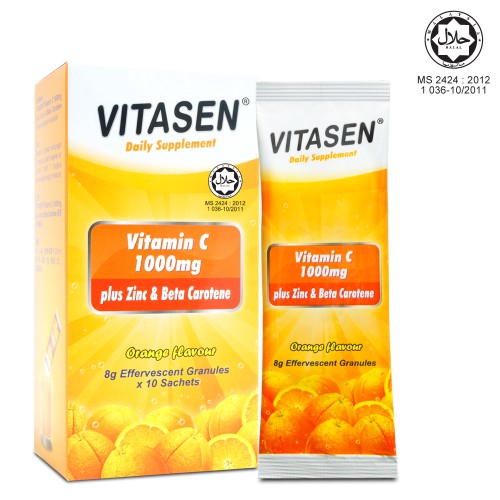 Vitasen Vitamin C 1000 mg Plus Zinc & Beta Carotene Effervescent sachet 10s