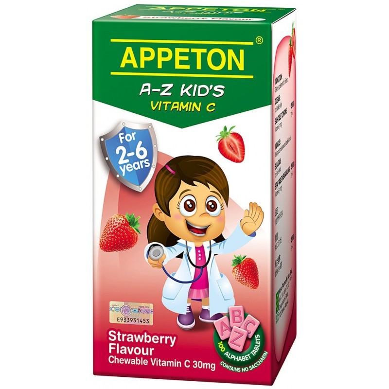 Appeton A-Z Kid's Vitamin C 30mg Strawberry Flavour 2-6 Yrs 100s